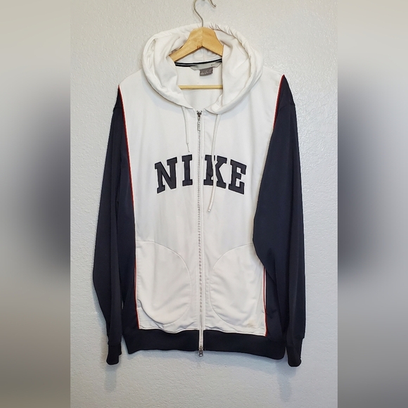 Nike Vintage Mens White Red & Black Zip-Up Hooded Track Jacket Hoodie Size XL - Picture 1 of 8